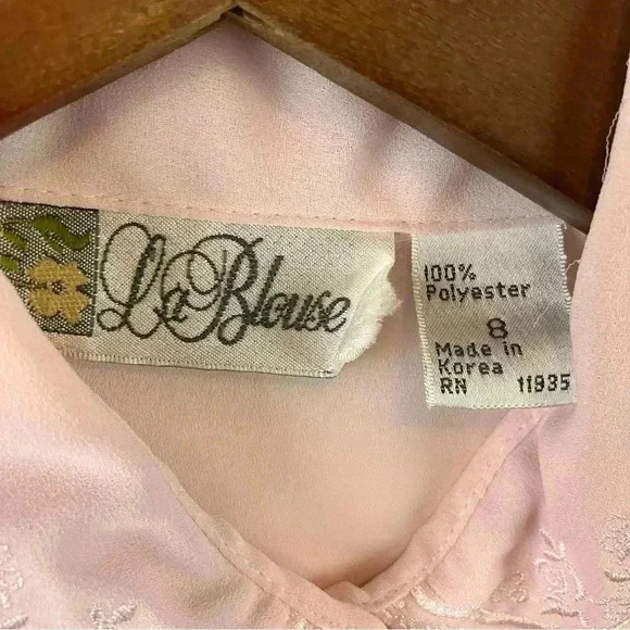 VTG 80s Sz. 8 Sheer Puff-Sleeve Pink Pleated Front Dainty Cottagecore Blouse - Picture 4 of 7